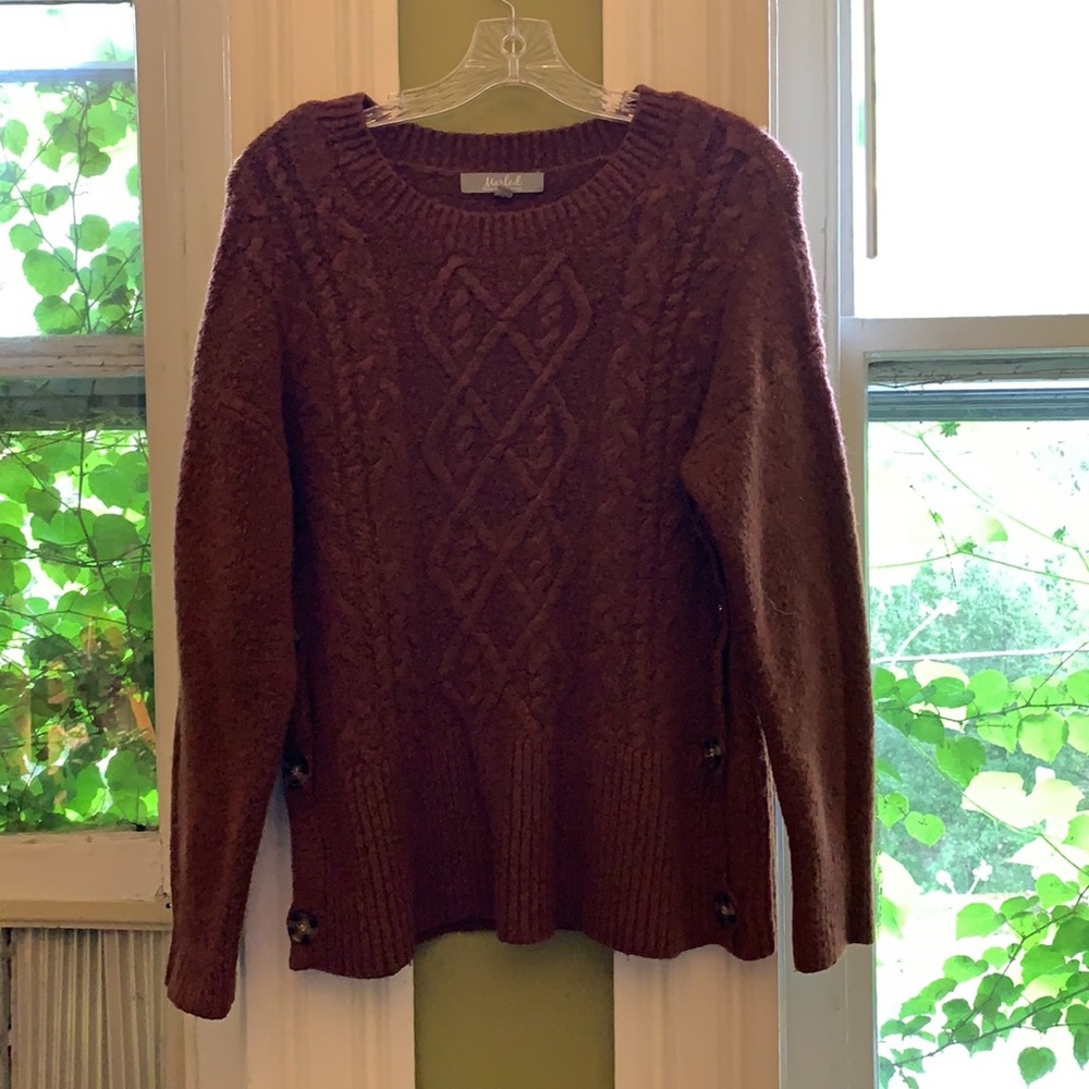 Medium Marled Rust Side Button Pullover Sweater - Picture 3 of 7